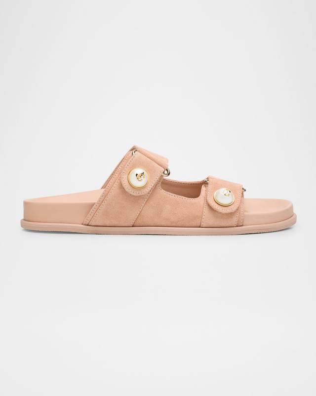 Fayence Suede Pearly Dual-Strap Slide Sandals